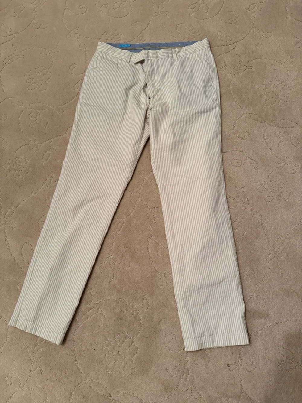 J. McLaughlin Beige and White Striped Chinos